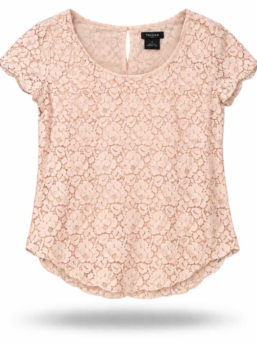 Talula Lace Floral Short Sleeve Blouse in Blush